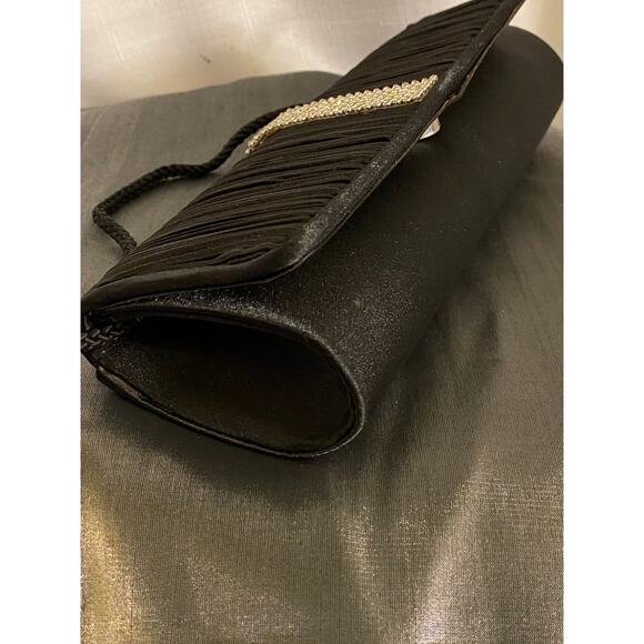 Women's Evening Formal Clutch Bag Purse Black with rhinestones rope strap EUC - Picture 11 of 13